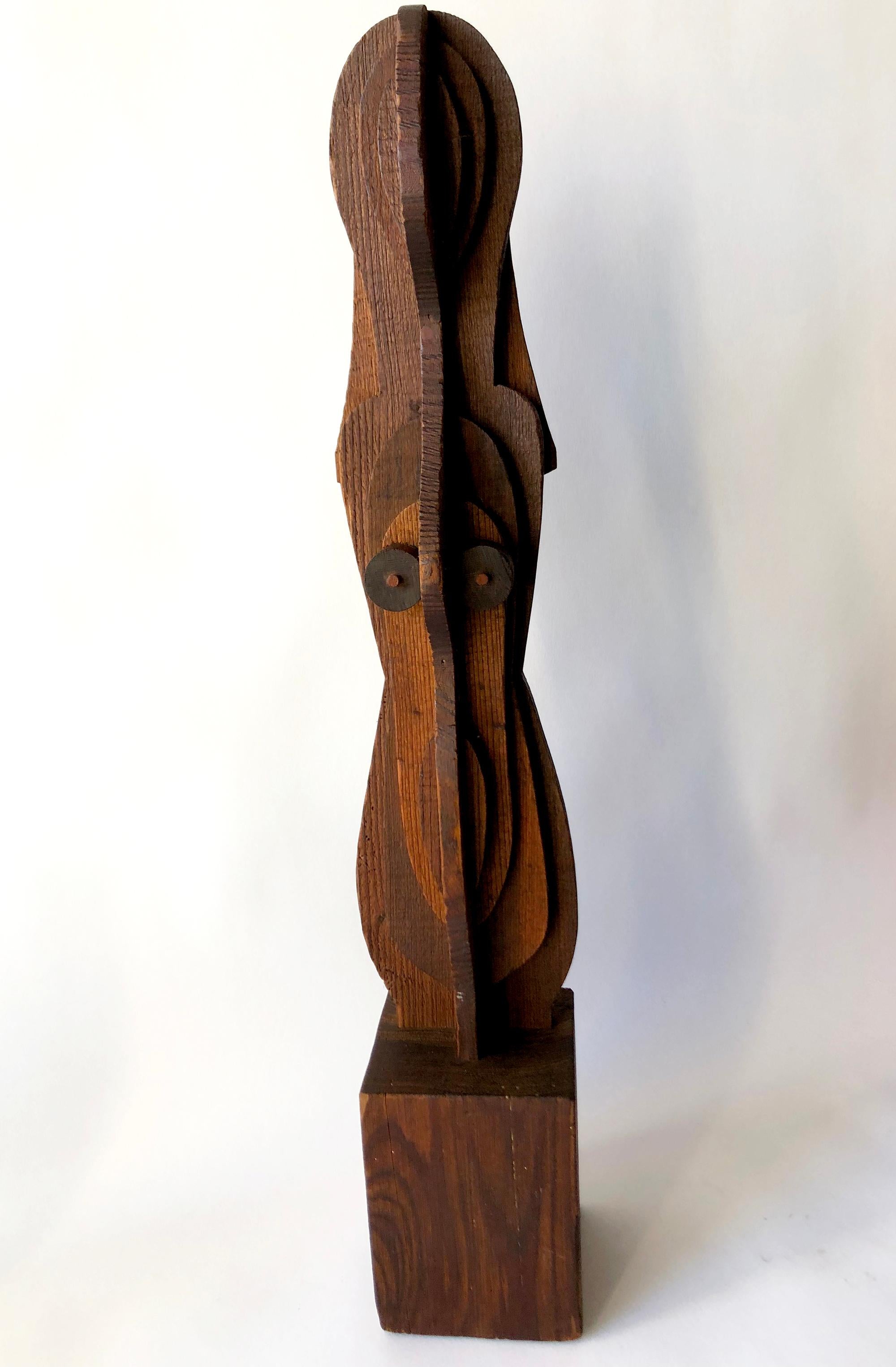 Mid-Century Modern 1970s Abstract Dimensional Layered Wood Female Sculpture
