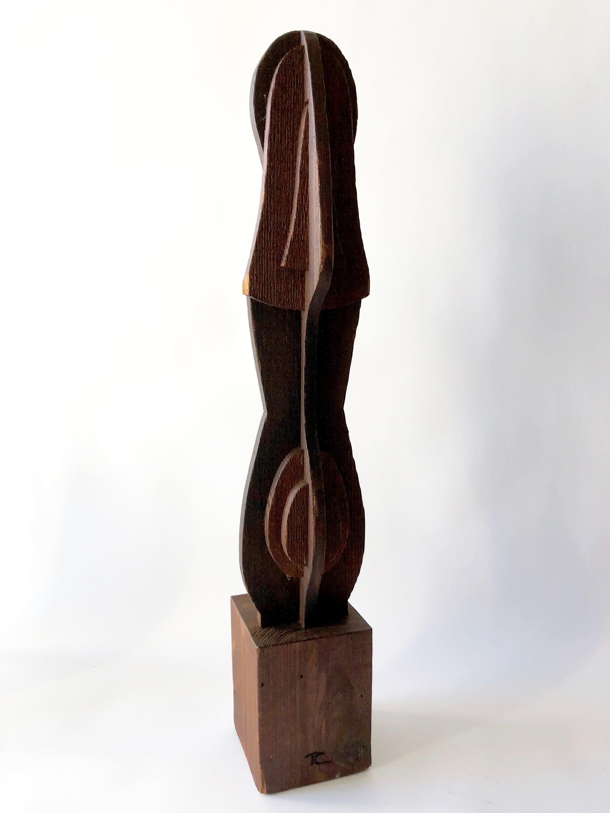 American 1970s Abstract Dimensional Layered Wood Female Sculpture