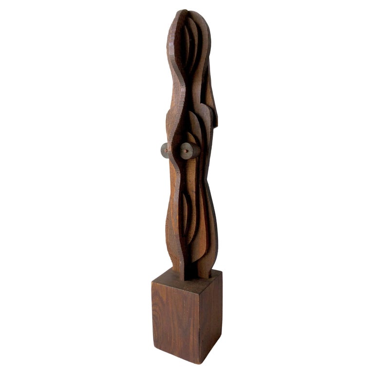 1970s Abstract Dimensional Layered Wood Female Sculpture
