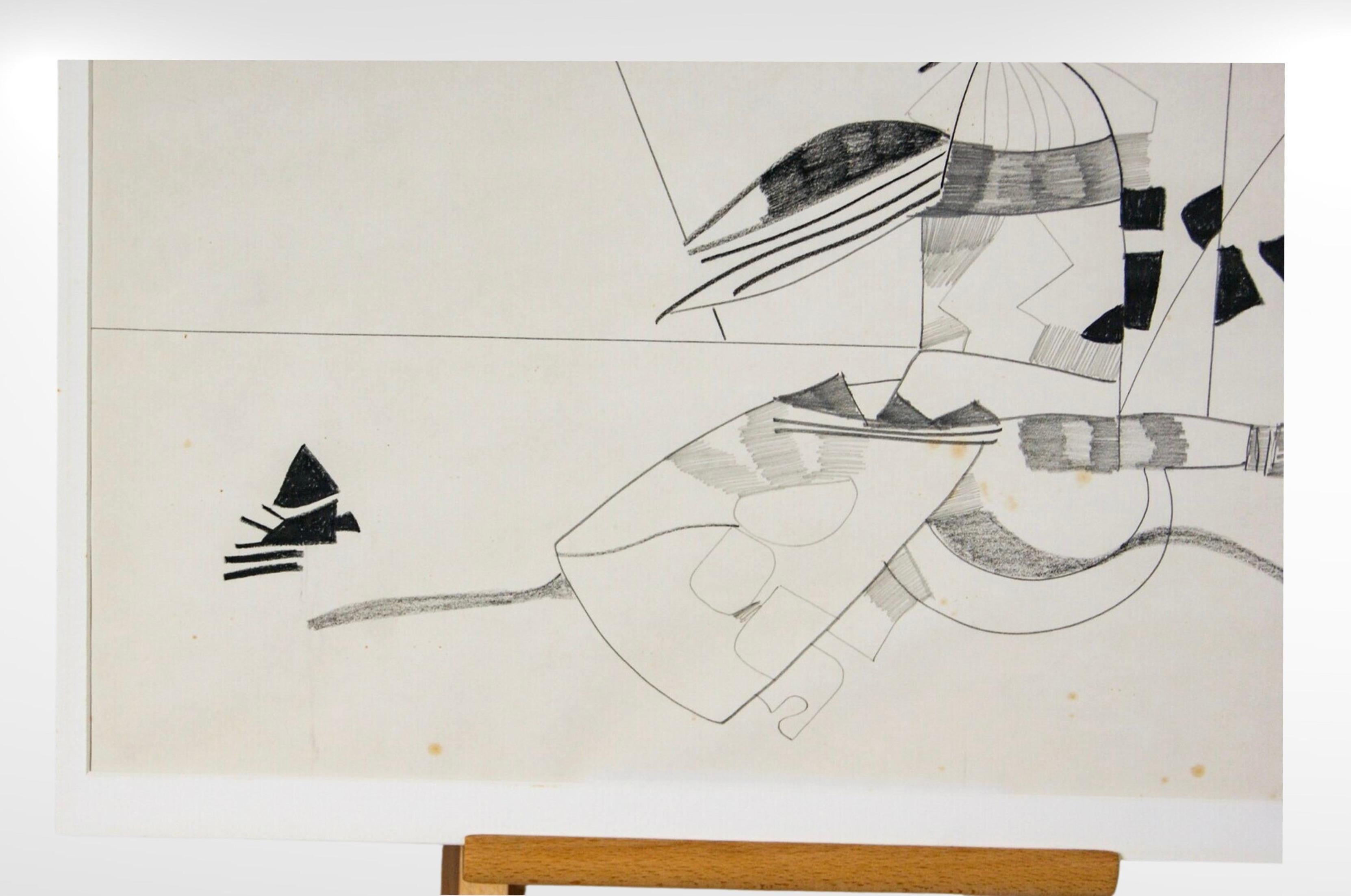 Americano Disegno astratto degli anni '70 Grafite su carta di MILTON Wilson (americano, 1923-2004) in vendita