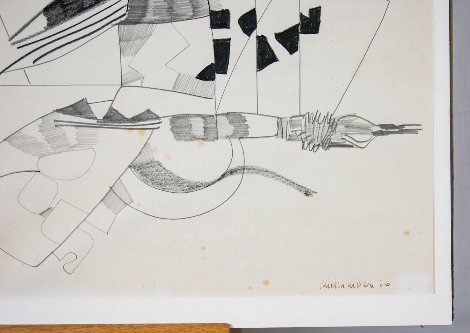 Carta Disegno astratto degli anni '70 Grafite su carta di MILTON Wilson (americano, 1923-2004) in vendita