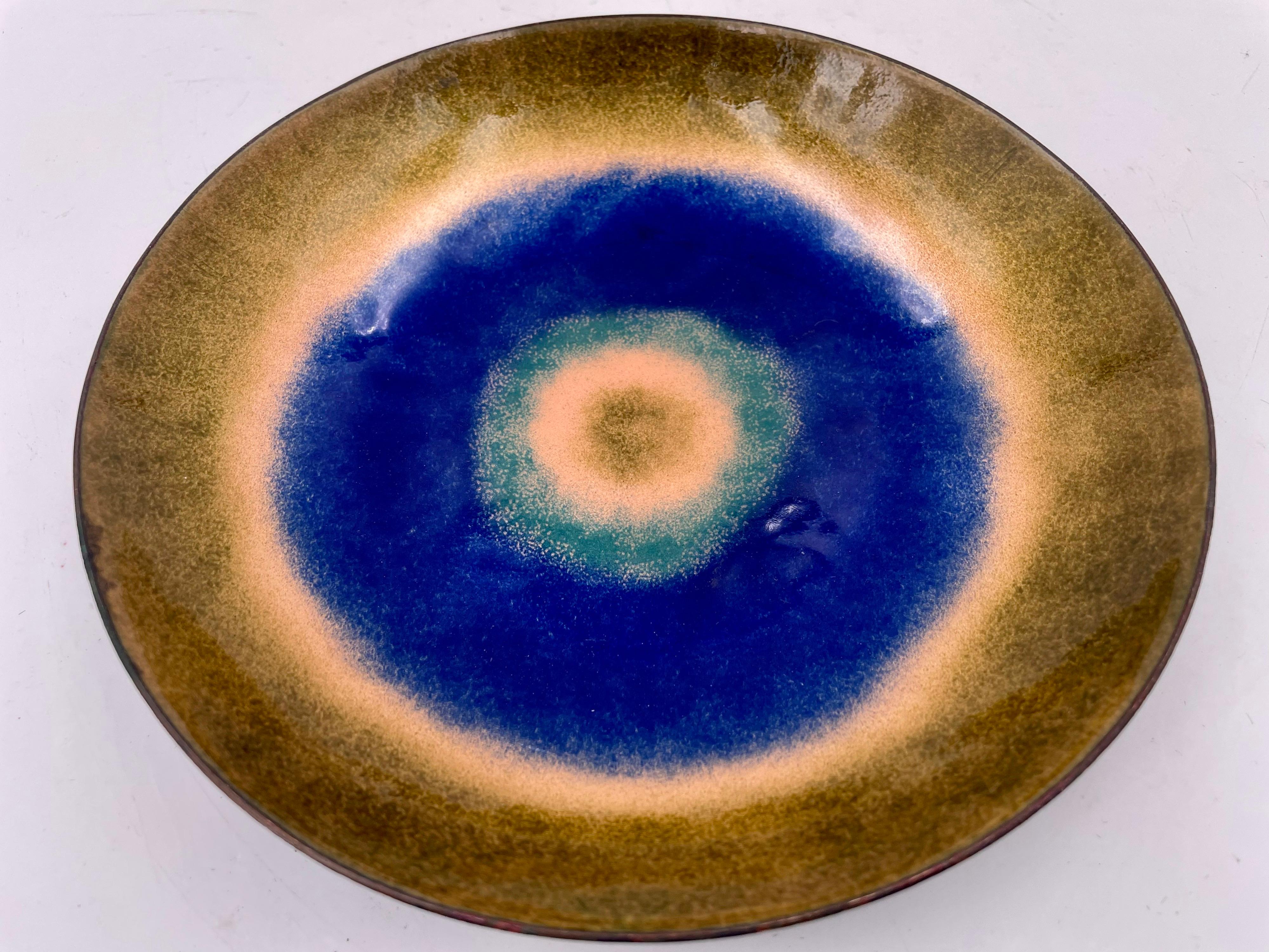Mid-Century Modern 1970s Abstract Enamel on Copper Bowl by Rosemarie Toogood California Design