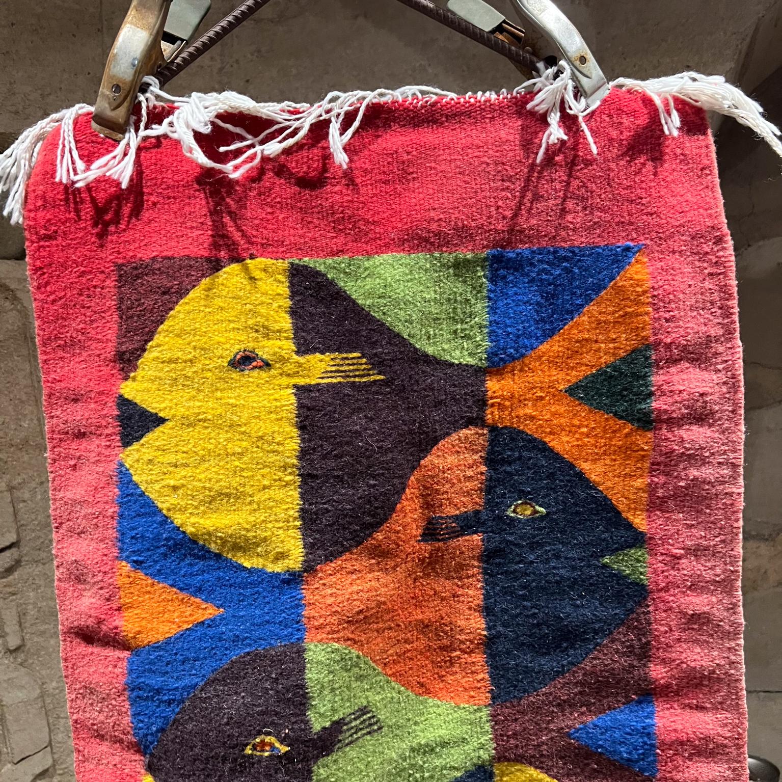 Mid-Century Modern 1970s Abstract Fish Wall Hanging Tapestry Oaxacan Zapotec For Sale