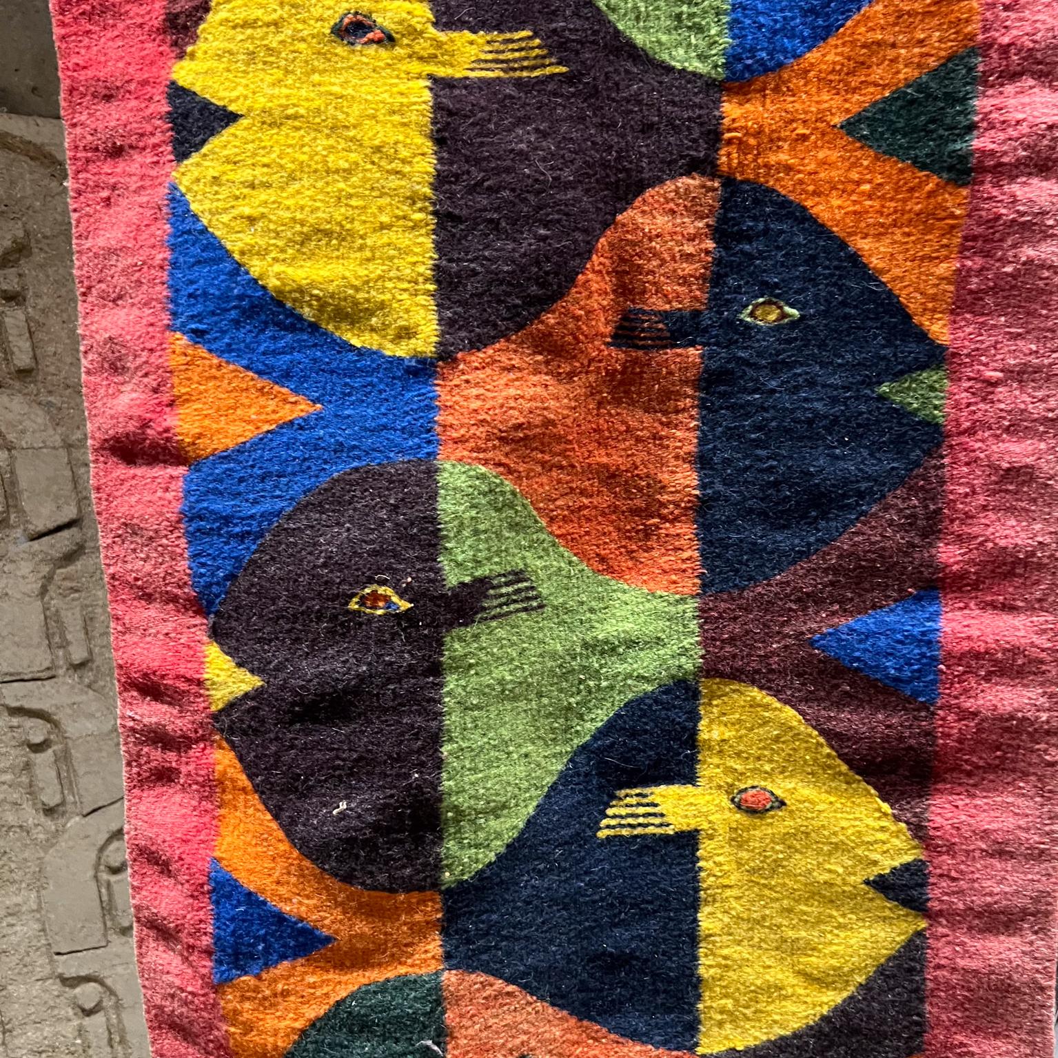 Mexican 1970s Abstract Fish Wall Hanging Tapestry Oaxacan Zapotec For Sale