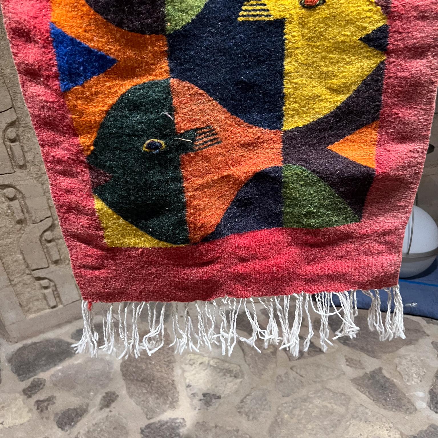 1970s Abstract Fish Wall Hanging Tapestry Oaxacan Zapotec In Good Condition For Sale In Chula Vista, CA