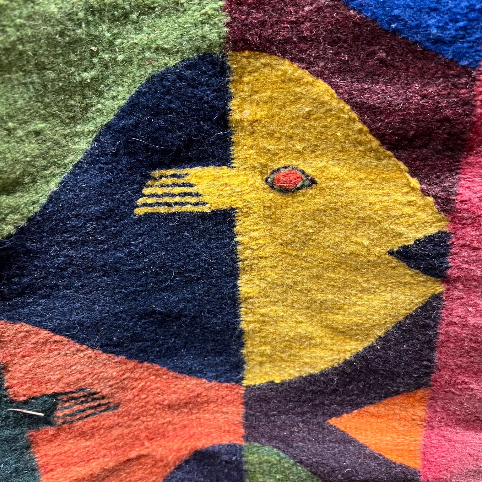 Wool 1970s Abstract Fish Wall Hanging Tapestry Oaxacan Zapotec For Sale