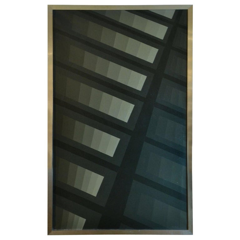Geometric Abstract Painting by Ton Pape in Grey and Black For Sale