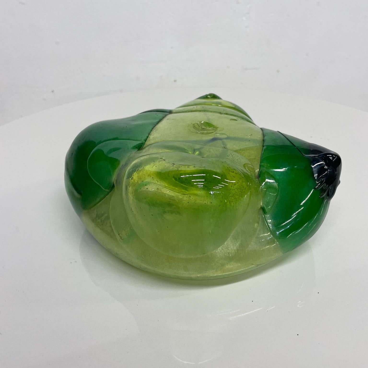 Mid-Century Modern 1970s Abstract Green Blob Glass Sculpture Modern Free Form Expression