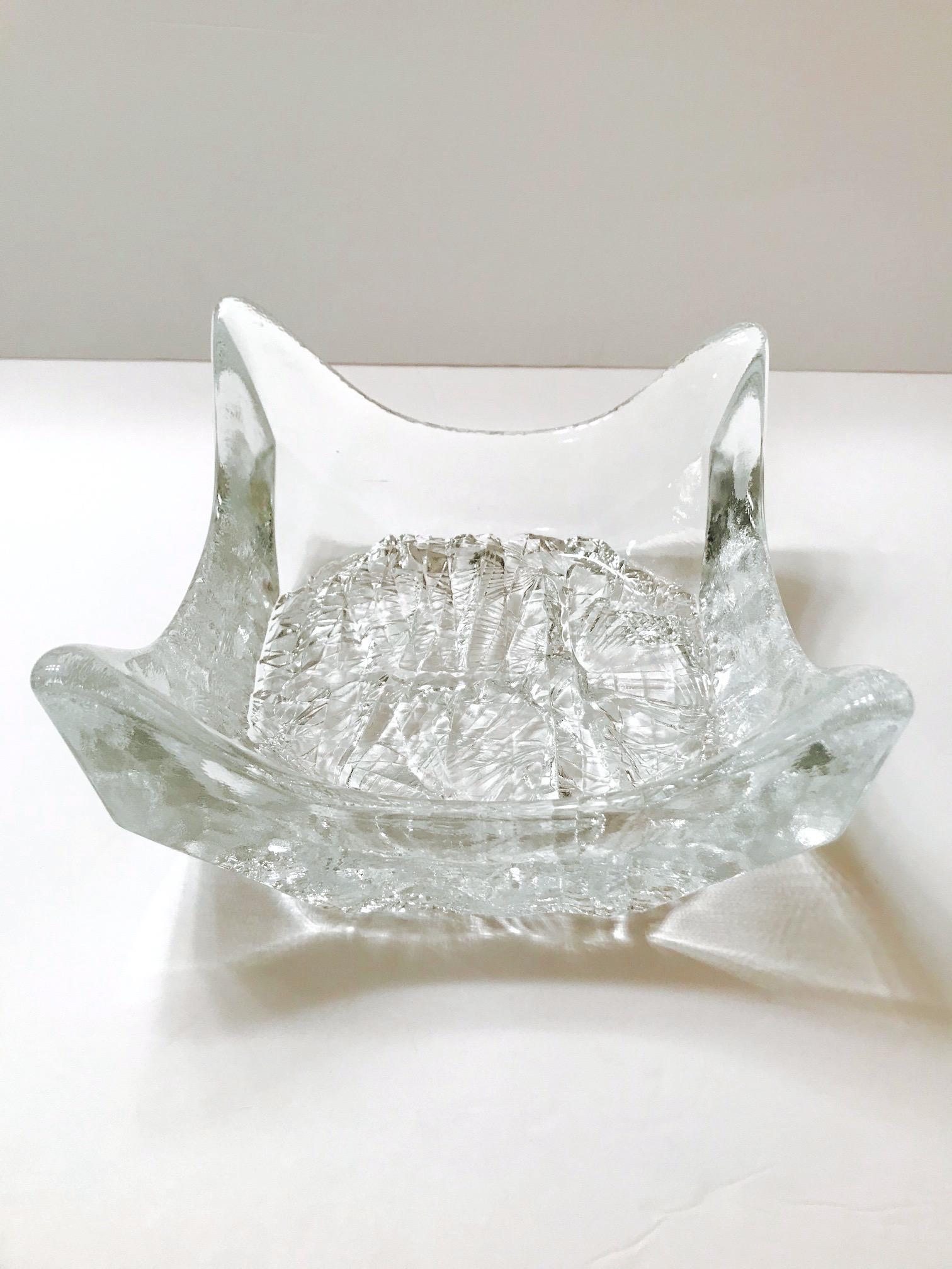 Late 20th Century 1970s Abstract Ice Glass Bowl with Pointed Corners by Tapio Wirkkala, Finland