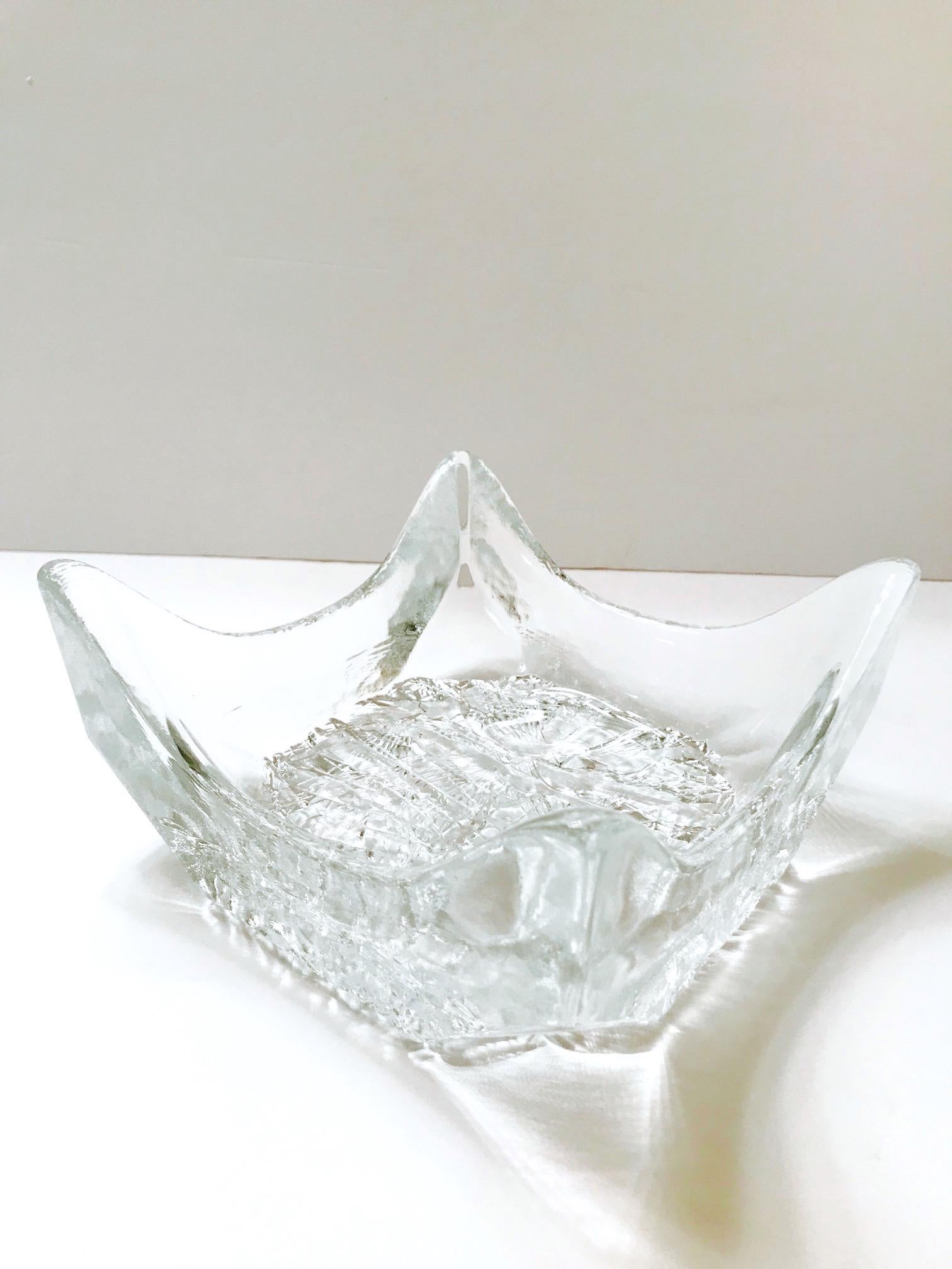 Art Glass 1970s Abstract Ice Glass Bowl with Pointed Corners by Tapio Wirkkala, Finland