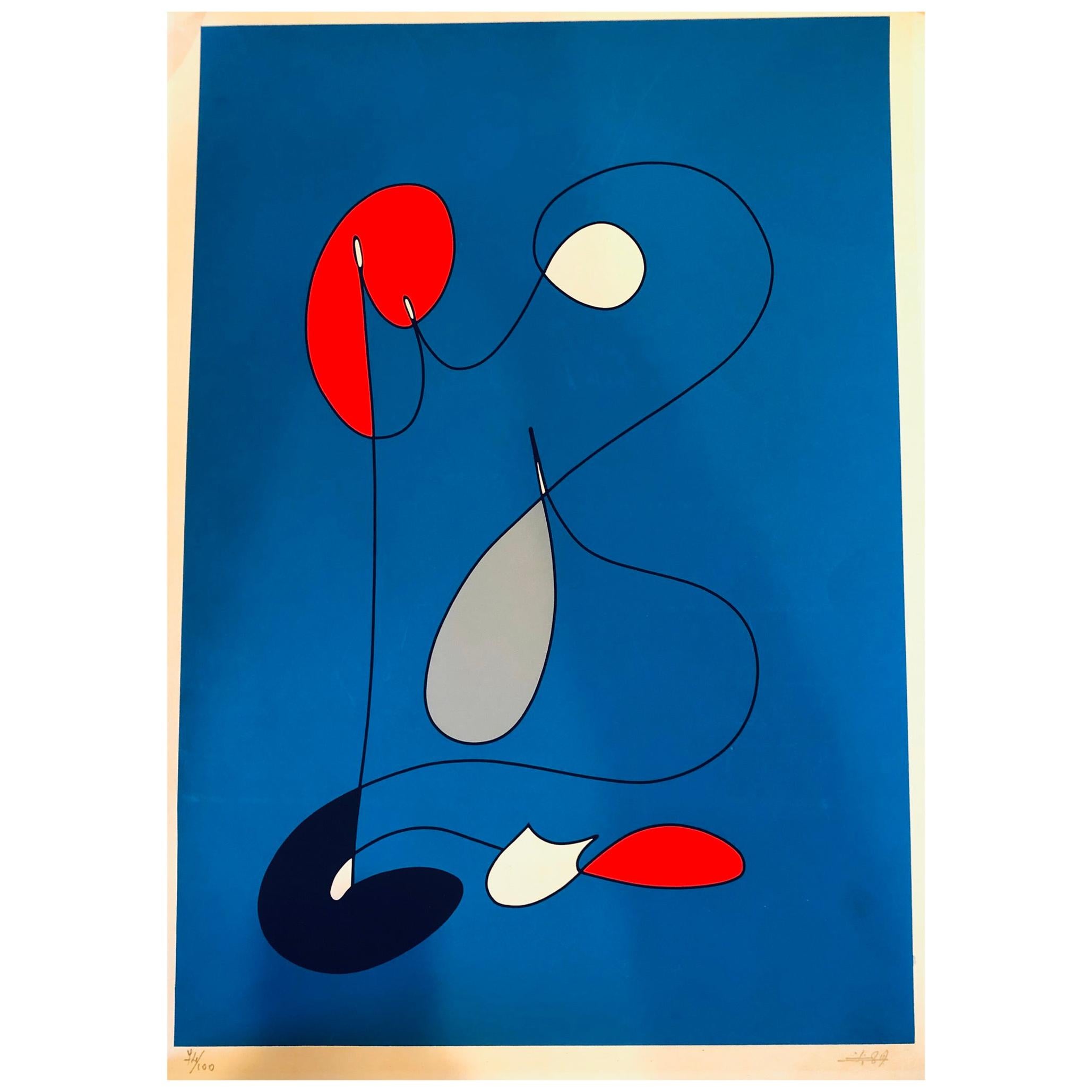 1970s Abstract Italian Midcentury Unframed Lithograph Signed & Numbered