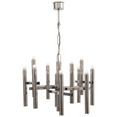 1970s Abstract Italian Sciolari Twelve-Arm Chrome Hanging Light