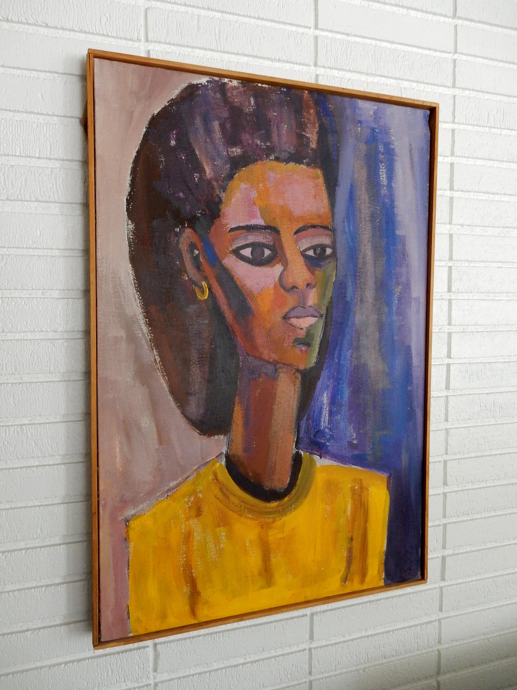 1970s Abstract Oil Painting Portrait of a Woman In Good Condition In Las Vegas, NV