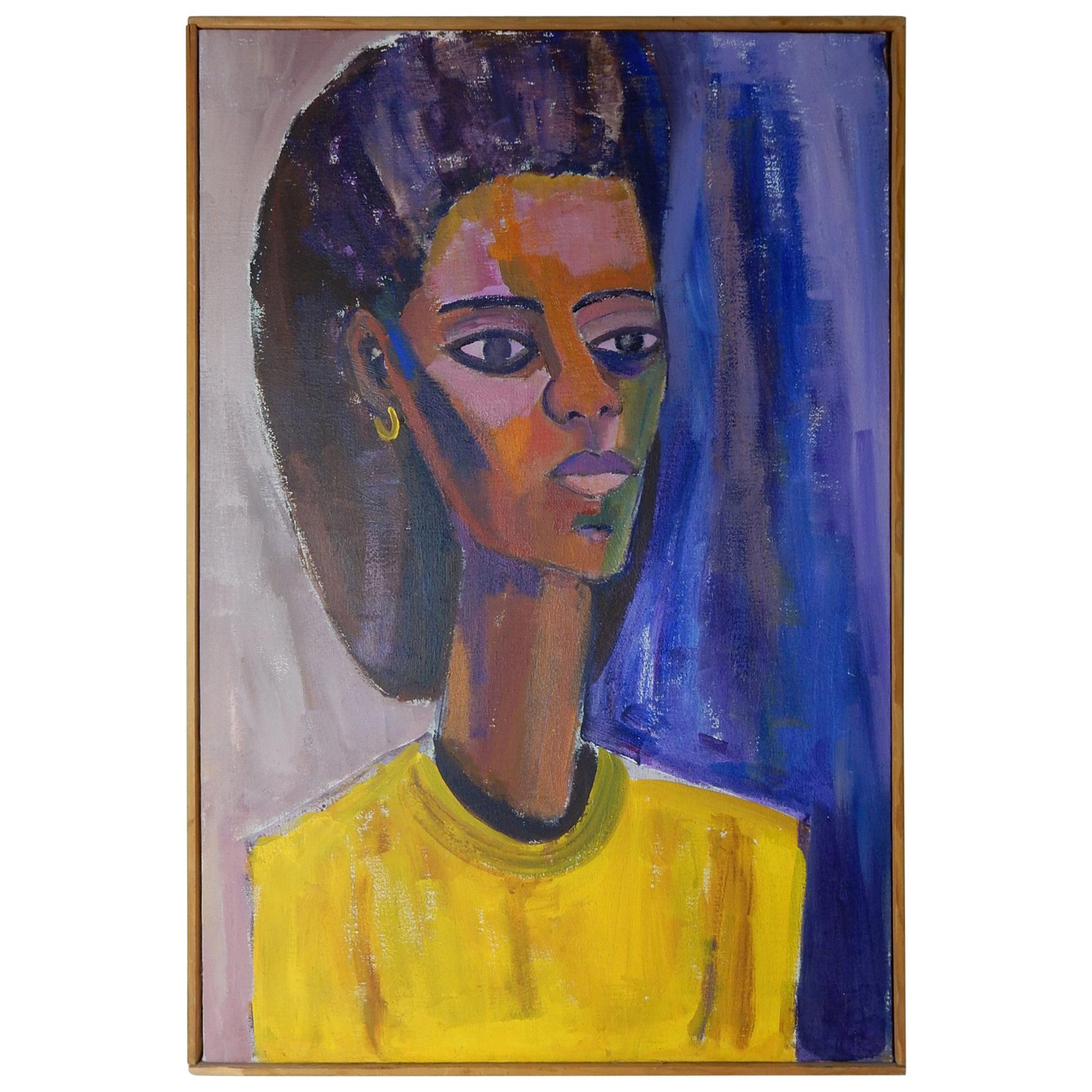 1970s Abstract Oil Painting Portrait of a Woman