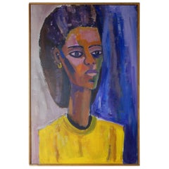 1970s Abstract Oil Painting Portrait of a Woman