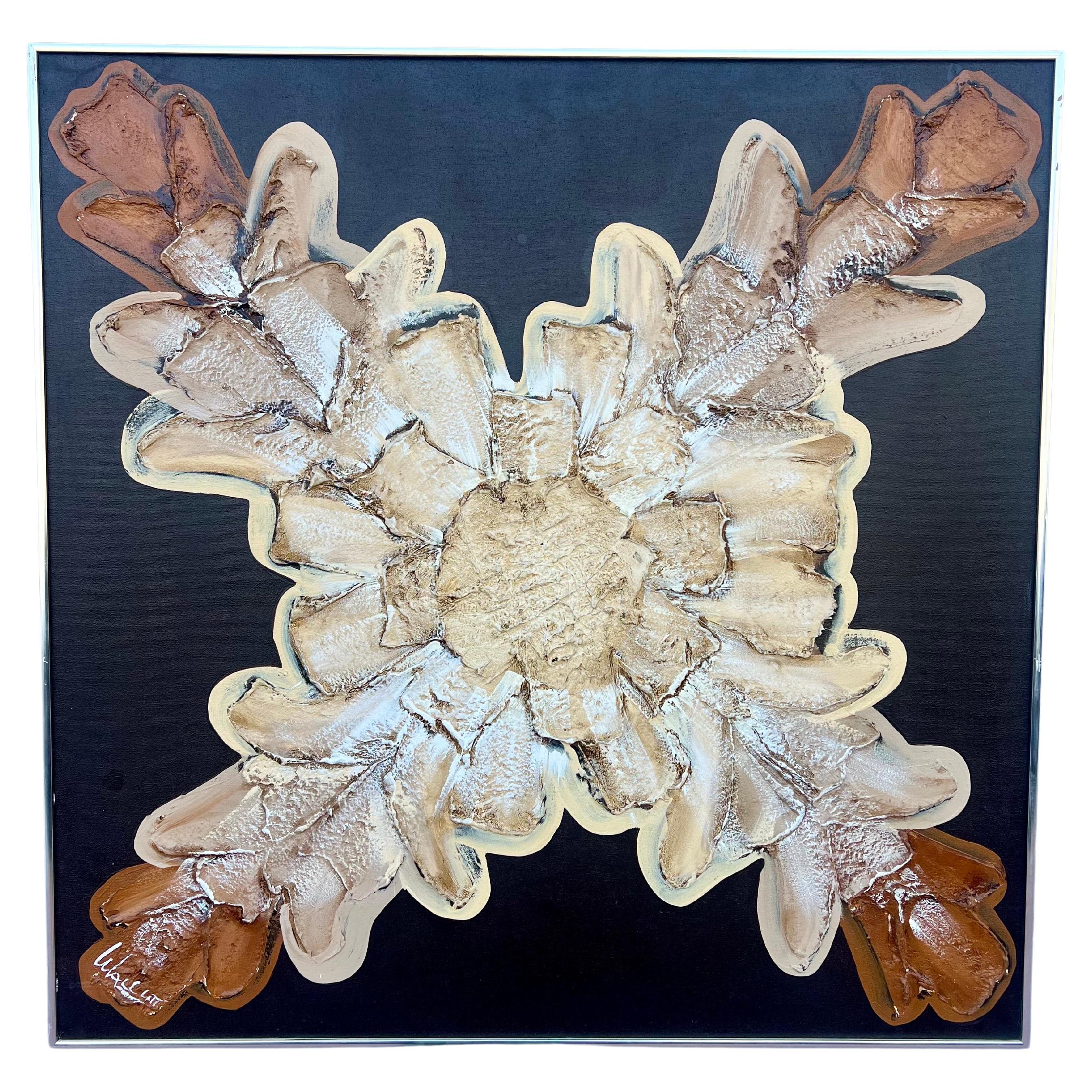 Pittura astratta originale degli anni '70 su tela Palette con cornice firmata