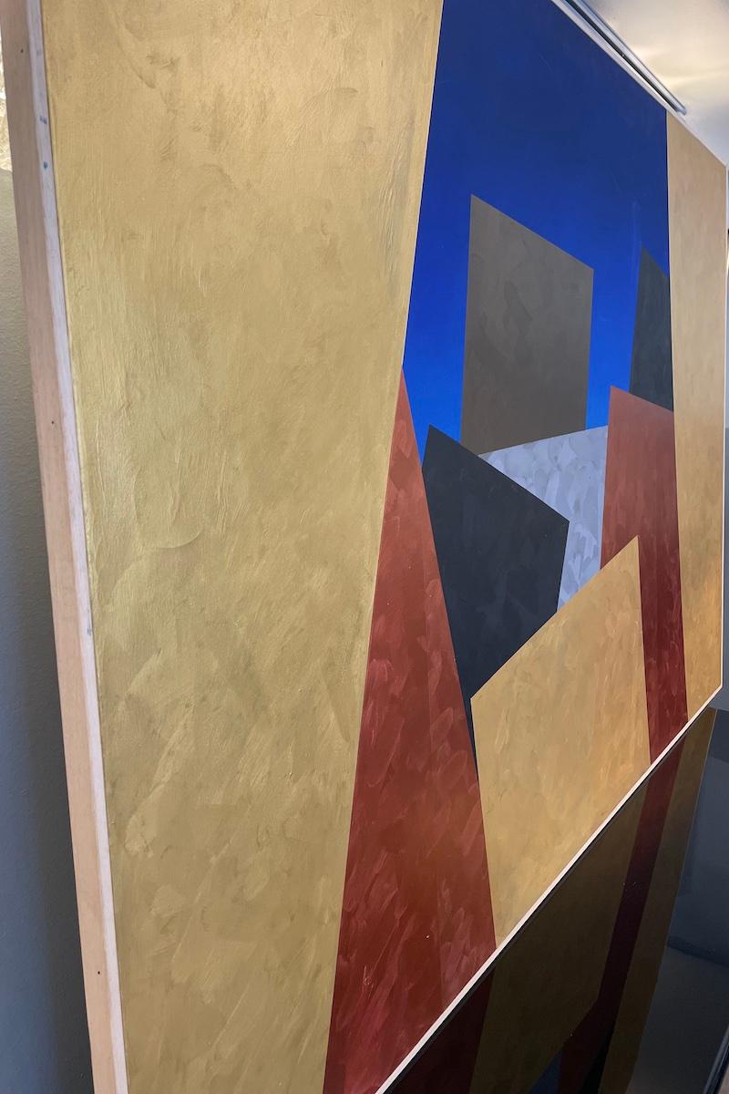 Pittura astratta degli anni '70 di Visentin raffigurante una città in vendita 5