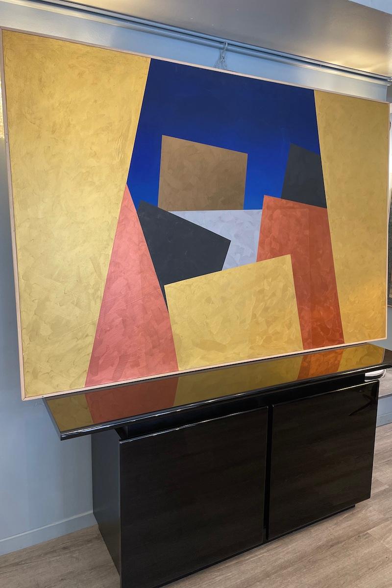 Pittura astratta degli anni '70 di Visentin raffigurante una città in vendita 6