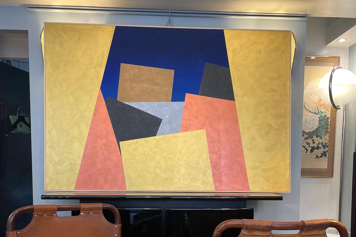 Pittura astratta degli anni '70 di Visentin raffigurante una città in vendita 8