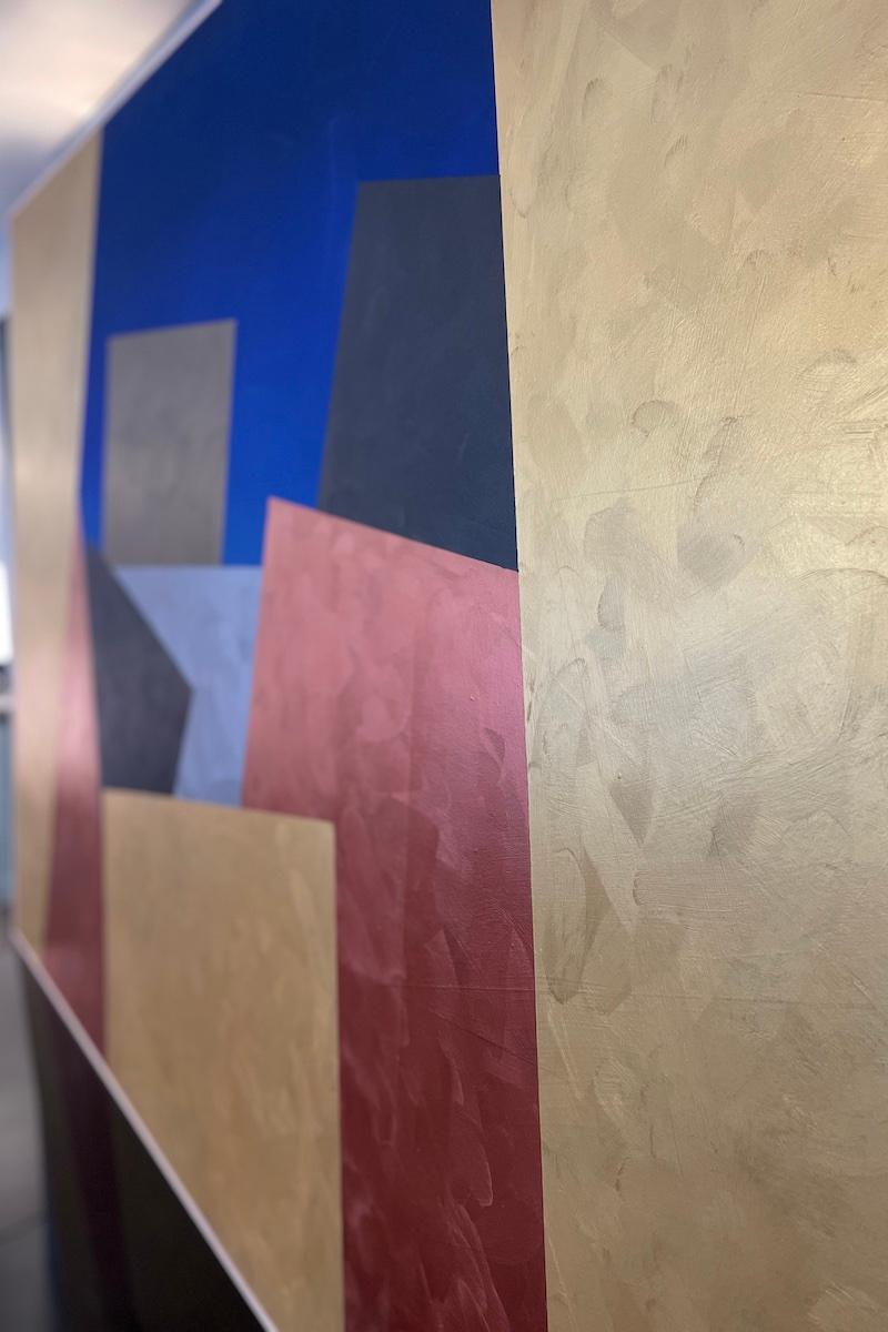 Fine XX secolo Pittura astratta degli anni '70 di Visentin raffigurante una città in vendita