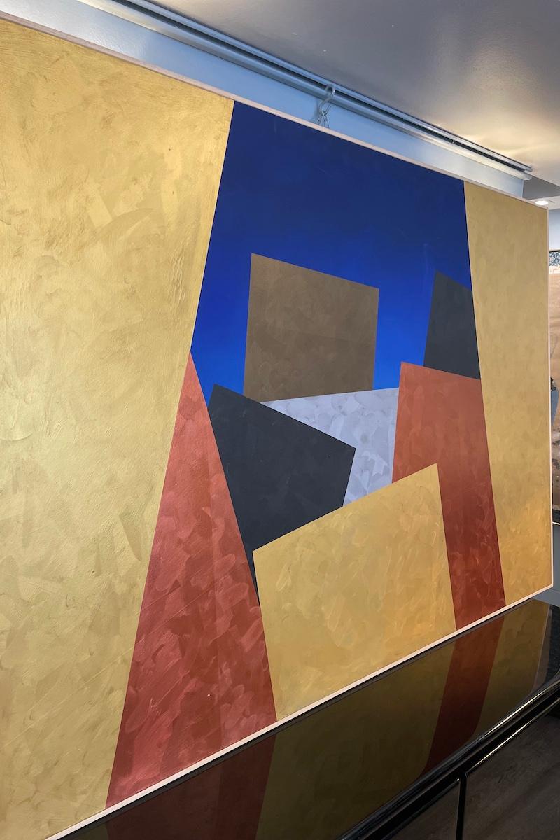 Pittura astratta degli anni '70 di Visentin raffigurante una città in vendita 2