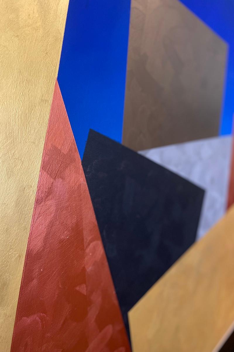 Pittura astratta degli anni '70 di Visentin raffigurante una città in vendita 3