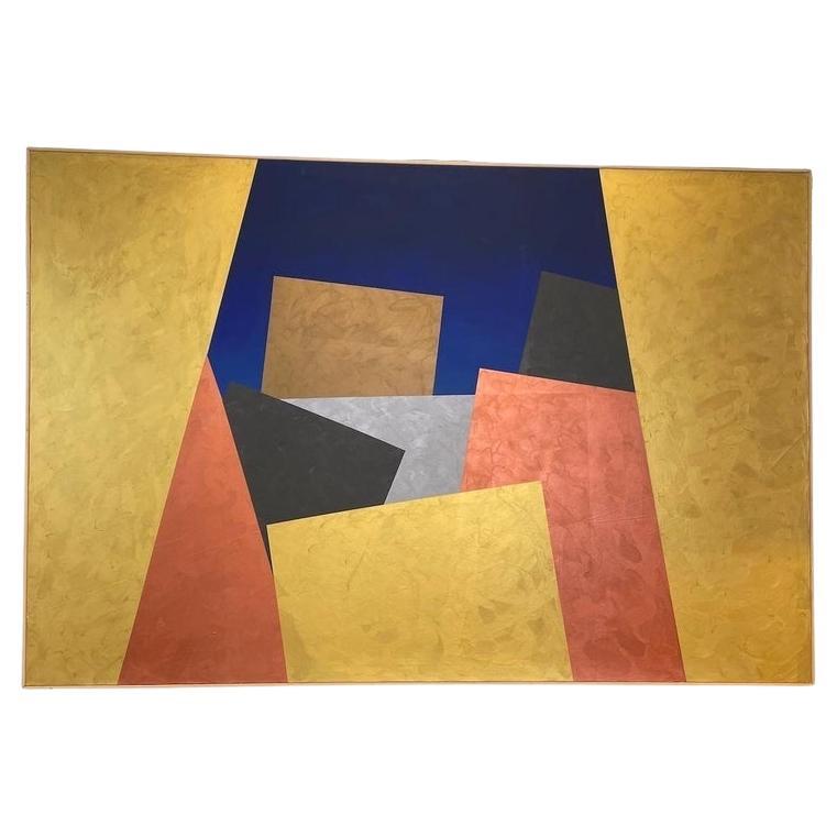 Peinture abstraite des années 1970 de Visentin représentant une ville
