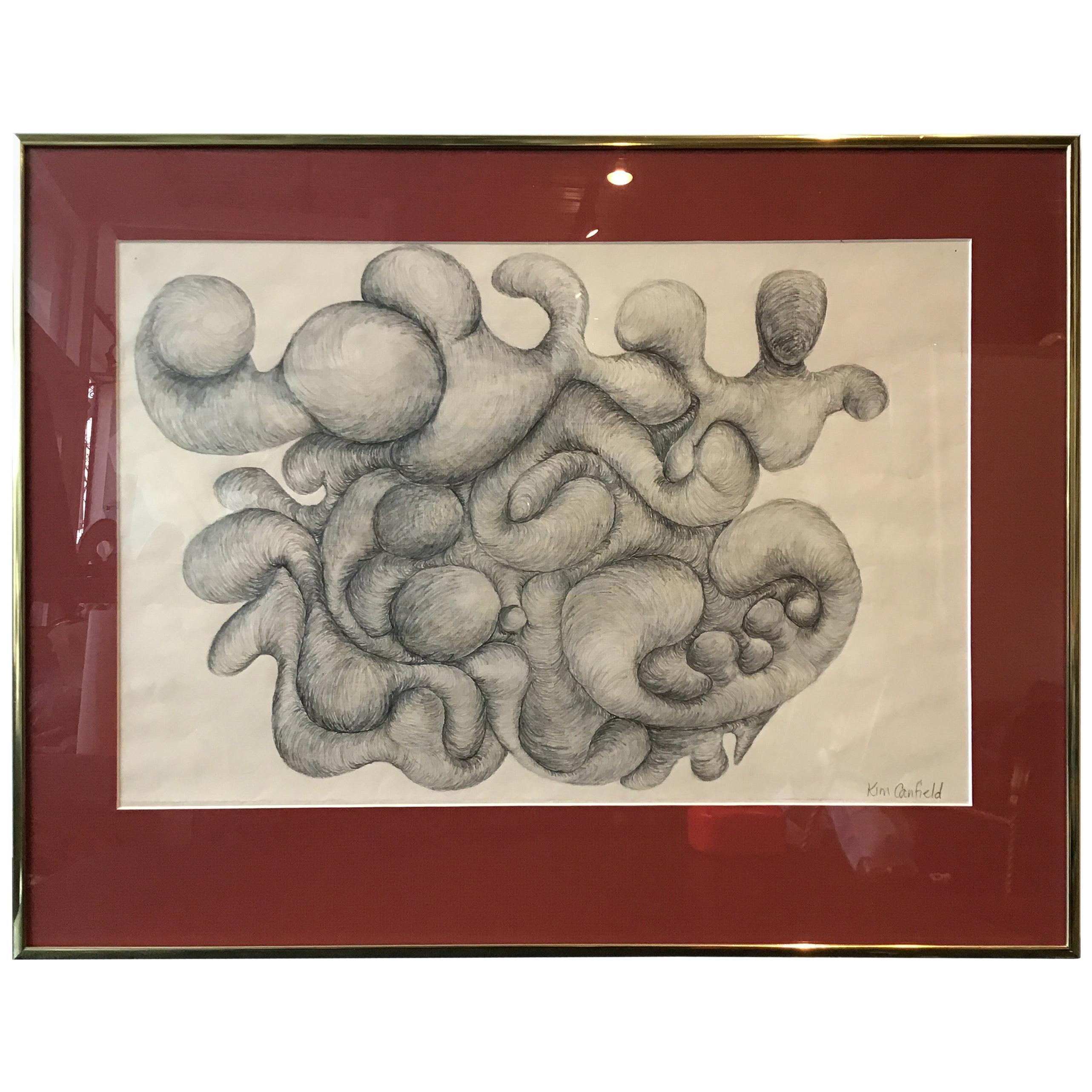 1970s Abstract Pencil Drawing by Canfield For Sale