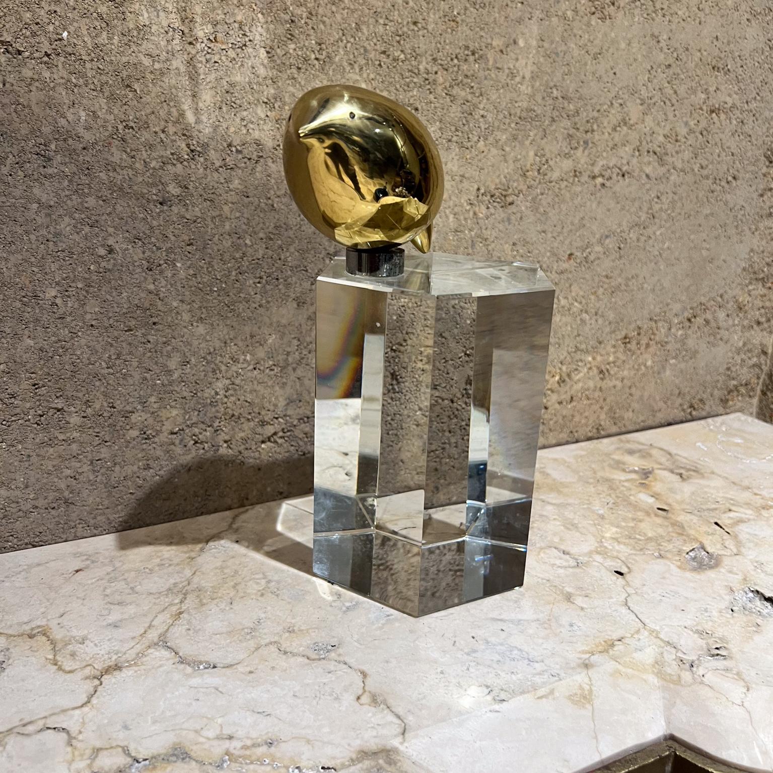 Mid-Century Modern 1970s Abstract Sculpture Bronze Bird Crystal Base For Sale