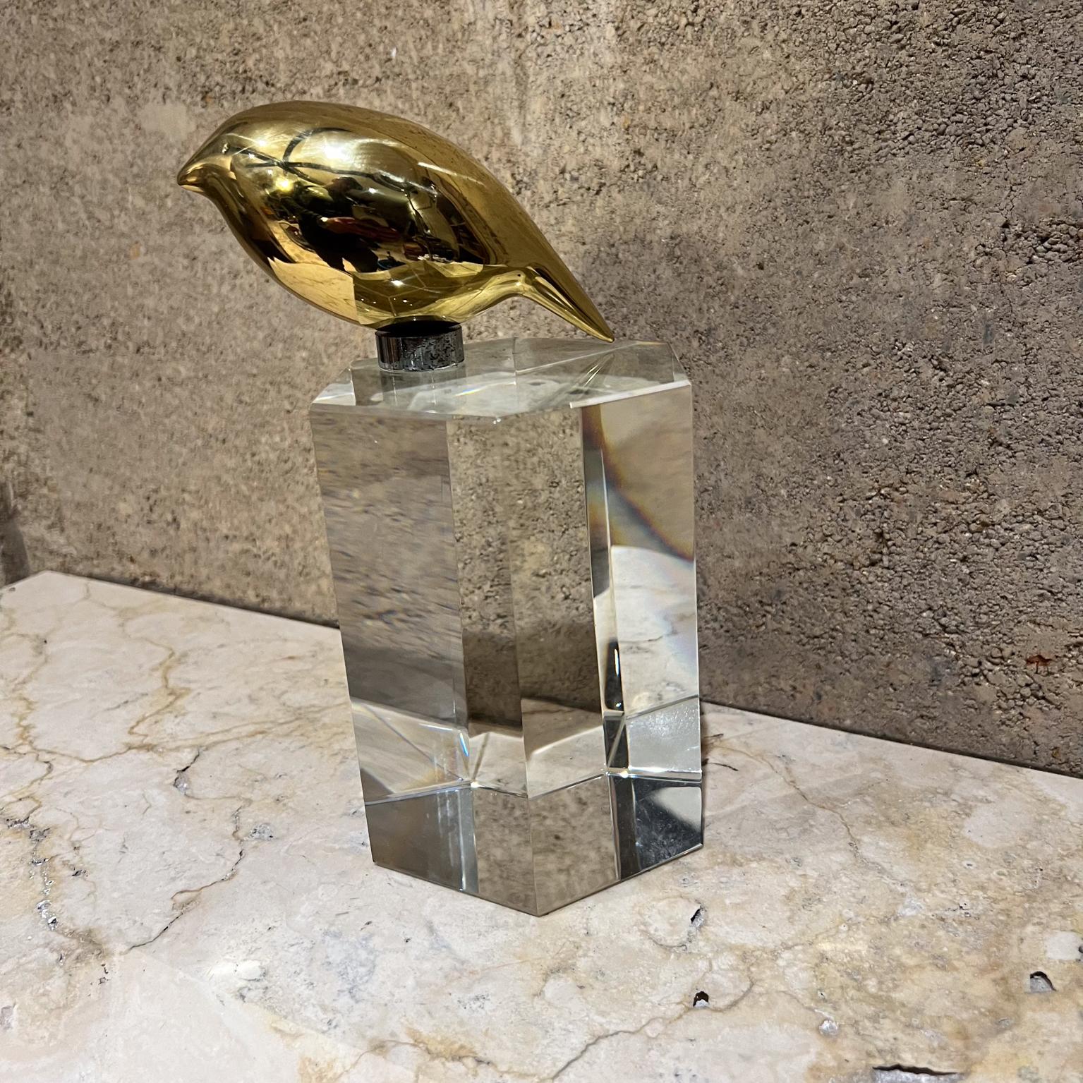 American 1970s Abstract Sculpture Bronze Bird Crystal Base For Sale