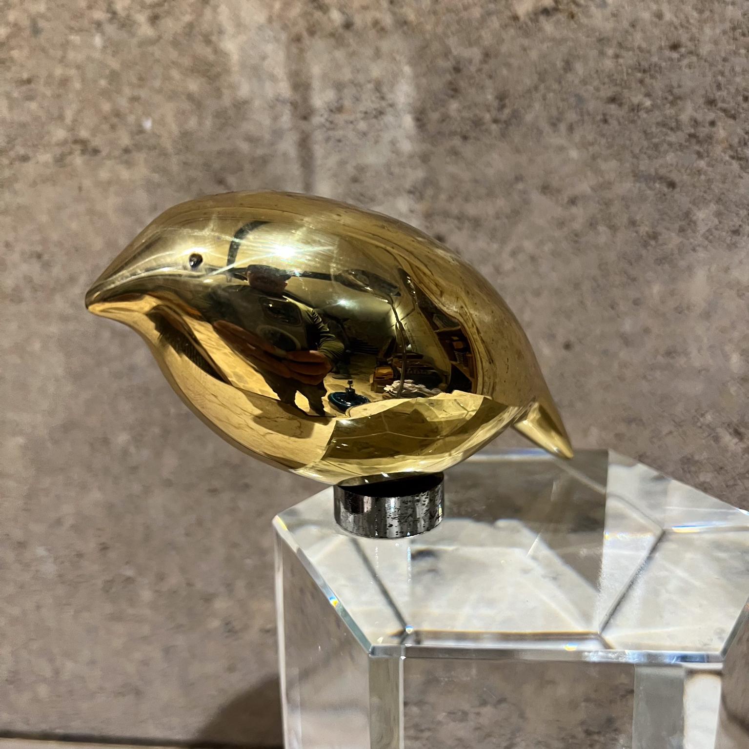 1970s Abstract Sculpture Bronze Bird Crystal Base In Good Condition For Sale In Chula Vista, CA