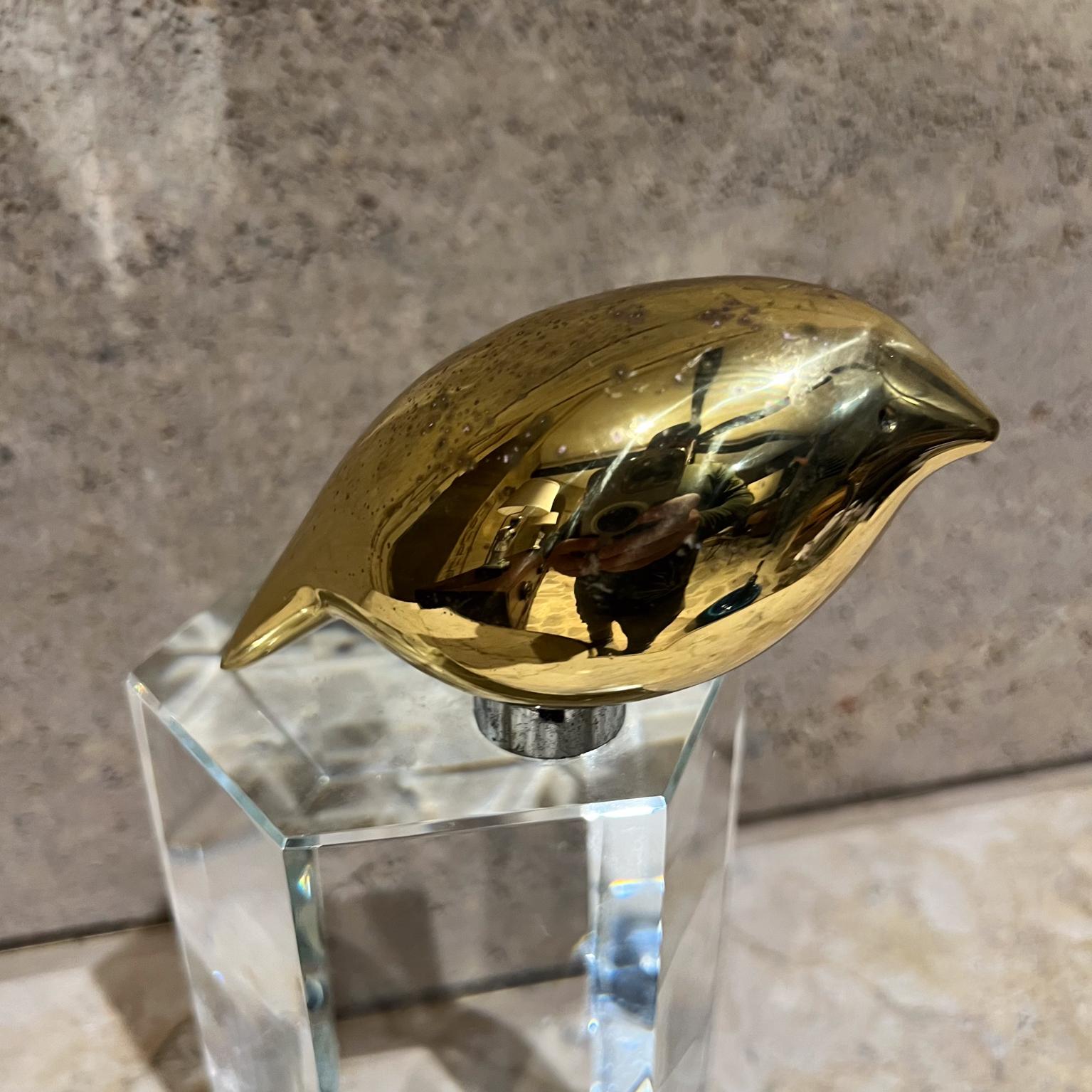 Late 20th Century 1970s Abstract Sculpture Bronze Bird Crystal Base For Sale