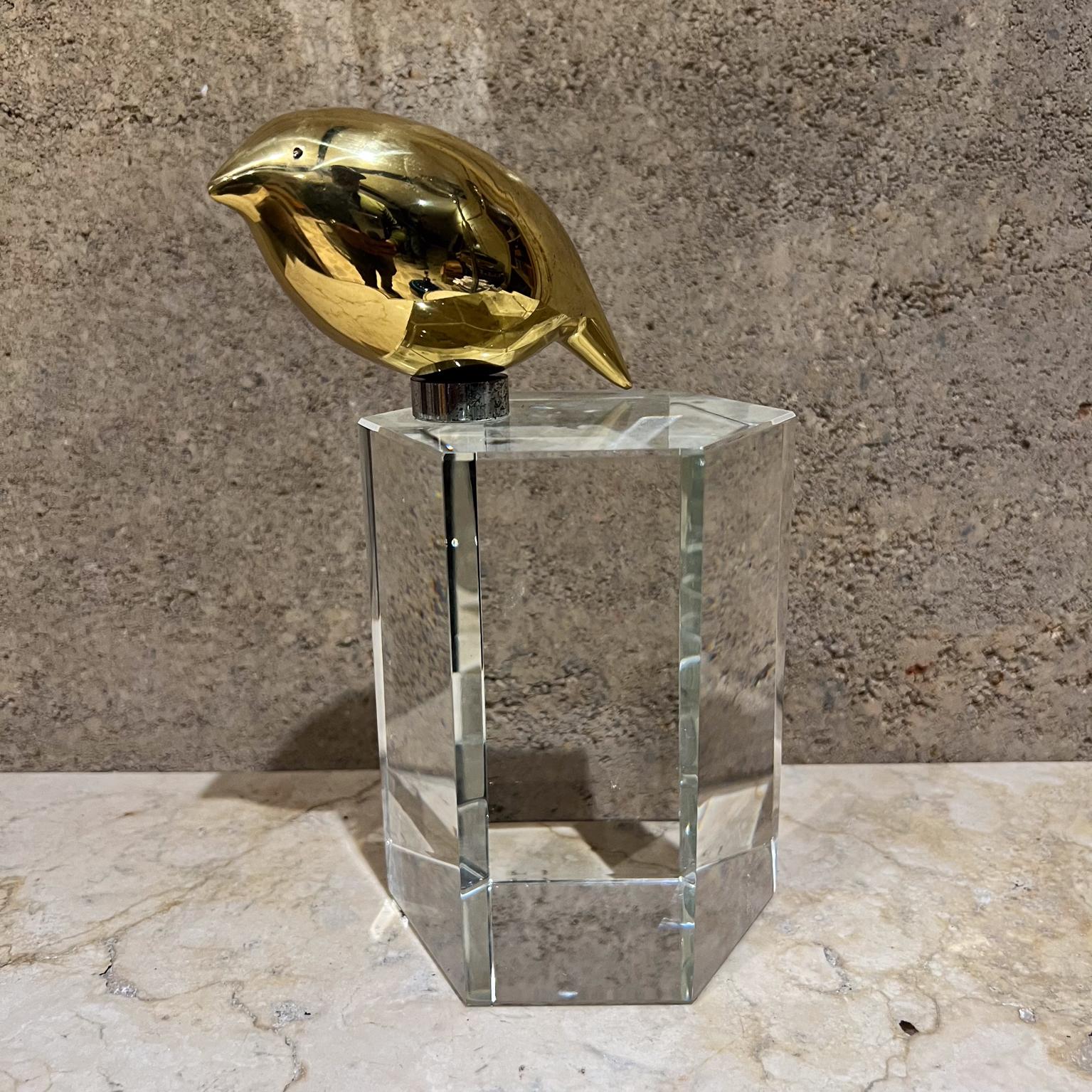 1970s Abstract Sculpture Bronze Bird Crystal Base For Sale 3