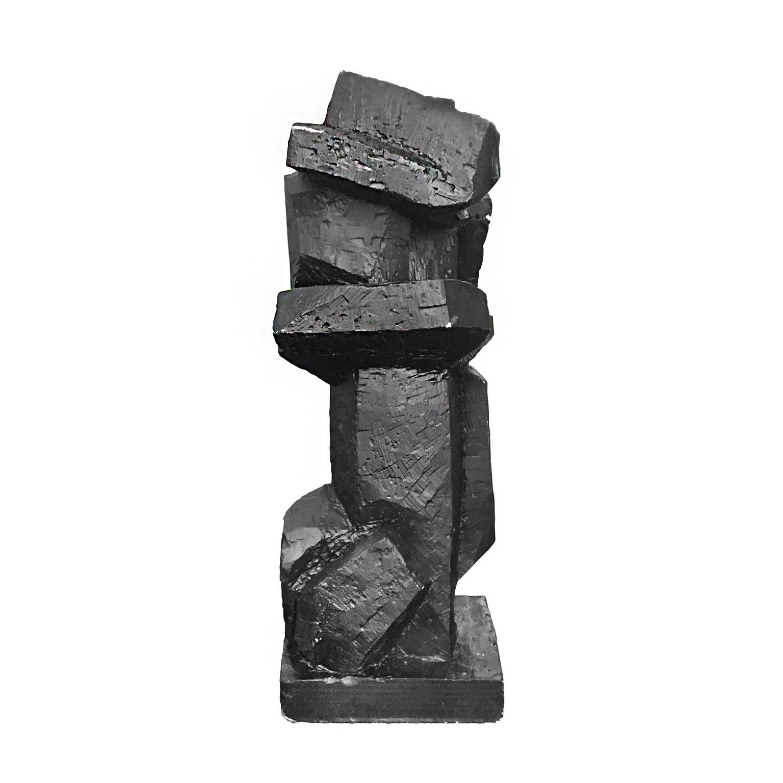 1970s Abstract Solid Cast Plaster Sculpture in Matte Black Finish In Good Condition In New York, NY