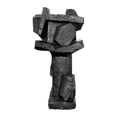 1970s Abstract Solid Cast Plaster Sculpture in Matte Black Finish