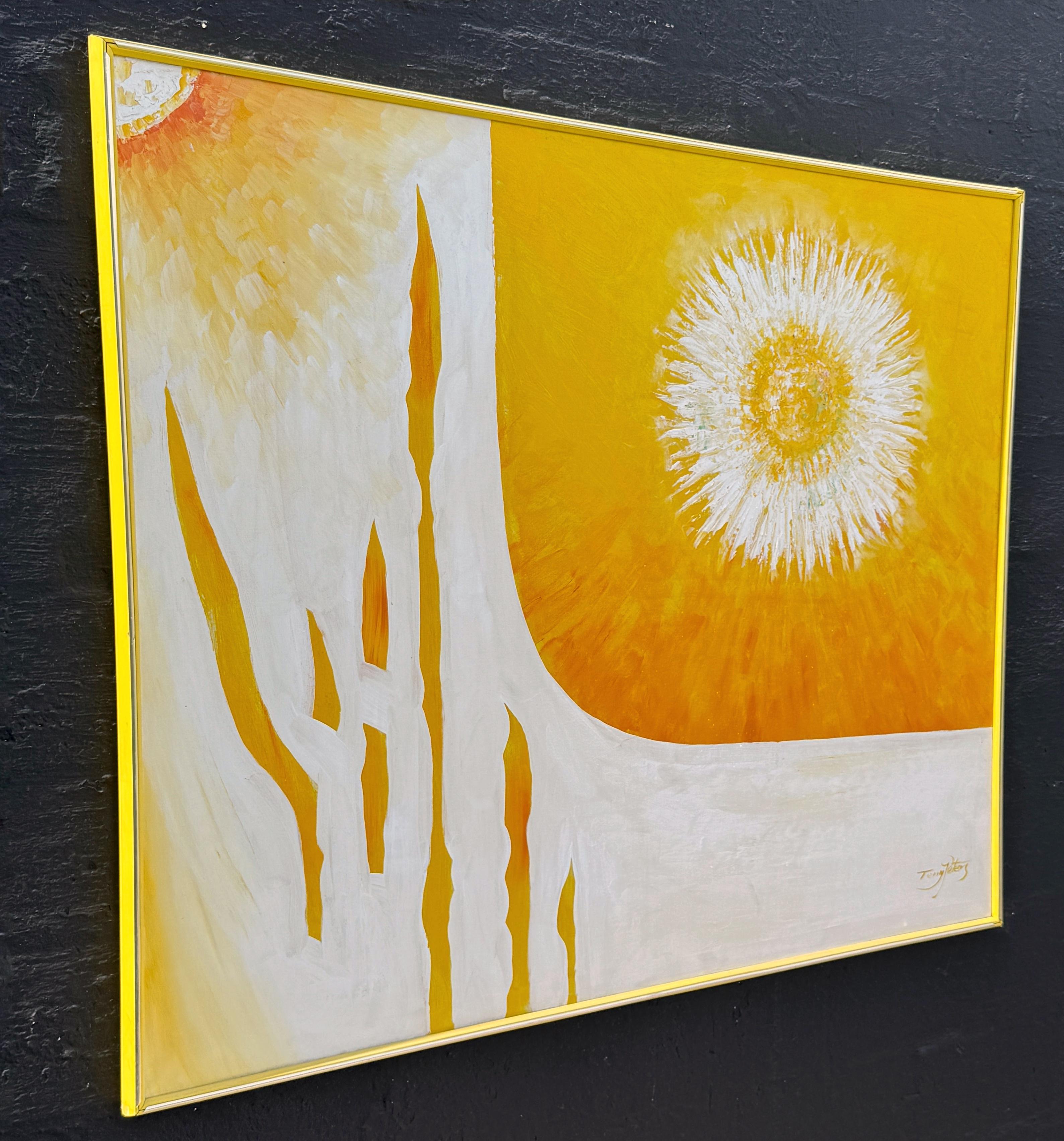 Abstrakter Sonnenschliff Öl auf Leinwand 1970er Jahre  von Terry Peters (Moderne der Mitte des Jahrhunderts) im Angebot