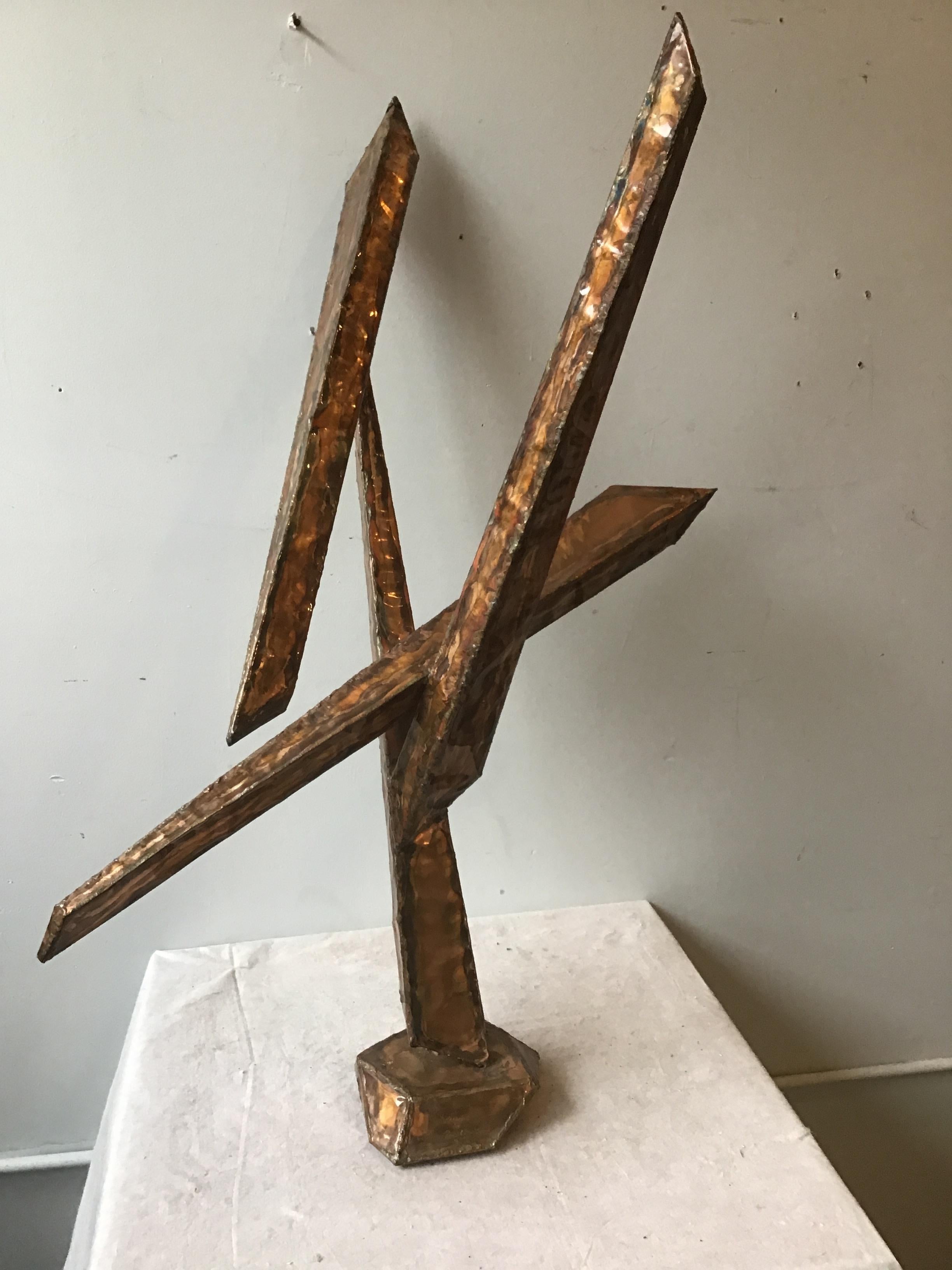 Brutalist 1970s Abstract Tabletop Sheeted Copper Sculpture For Sale