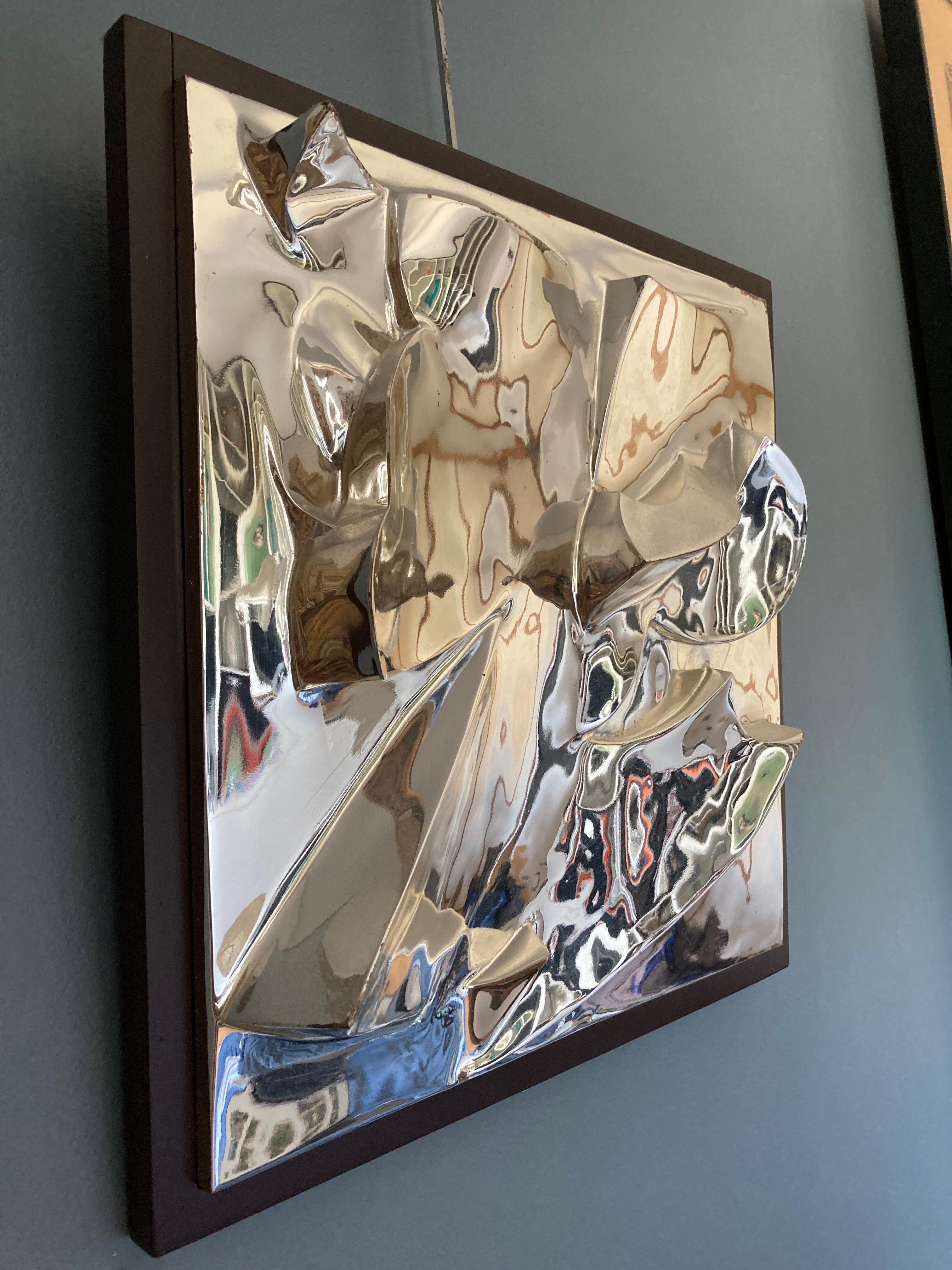 1970's Abstract Wall Silver sculpture Signed Sabarrin In Good Condition For Sale In Bois-Colombes, FR