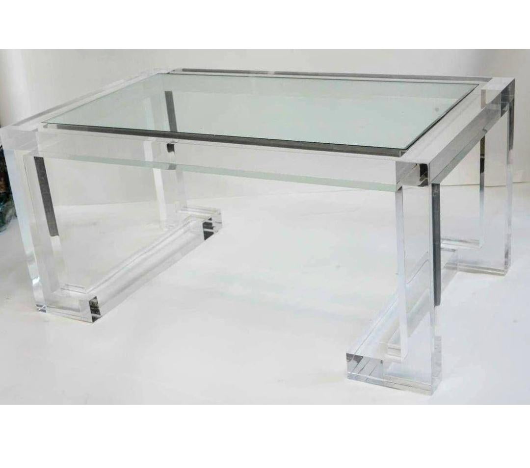Vintage 1970s.
Thick crystal clear acrylic legs and body support glass.
Great for staging and rooms that need to look bright and open. 