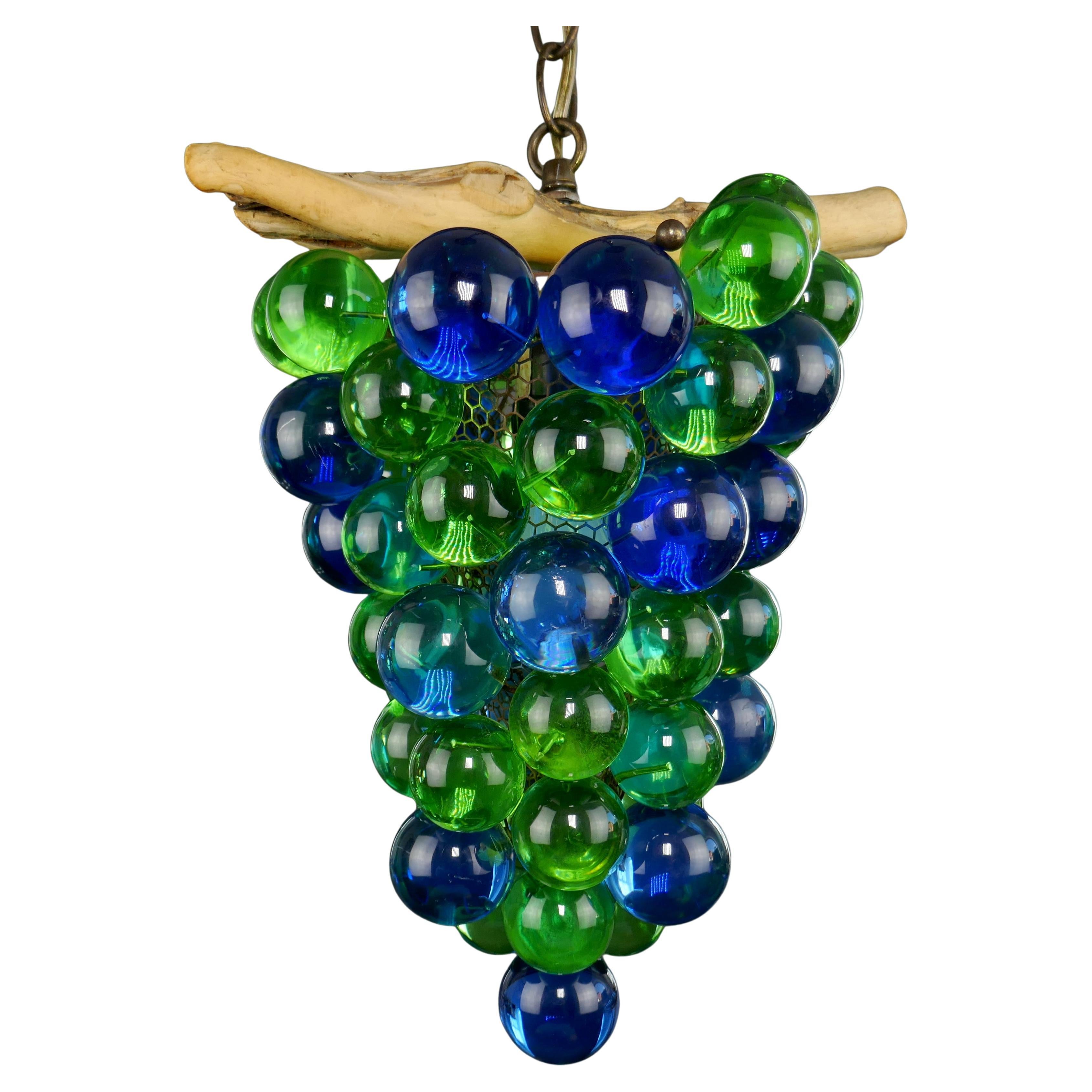 1970s Acrylic Grape Cluster Swag Corner Hanging Pendant Chandelier Light