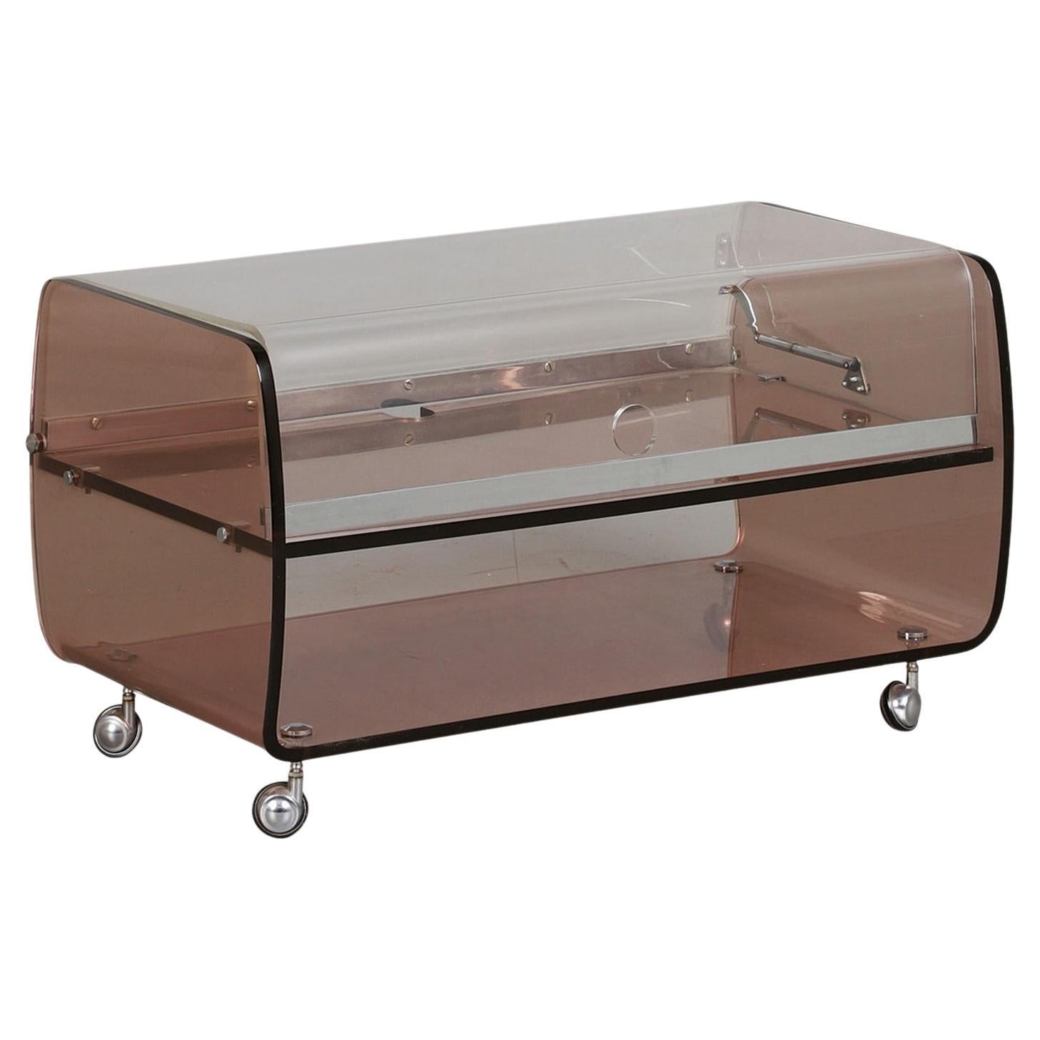 1970s Acrylic Record Trolley by Michel Dumas for Roche Bobois For Sale