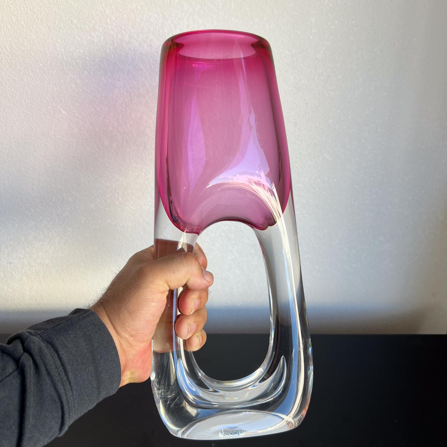 1970s Adam Jablonski Polish Art Glass Pink Crystal Vase 7