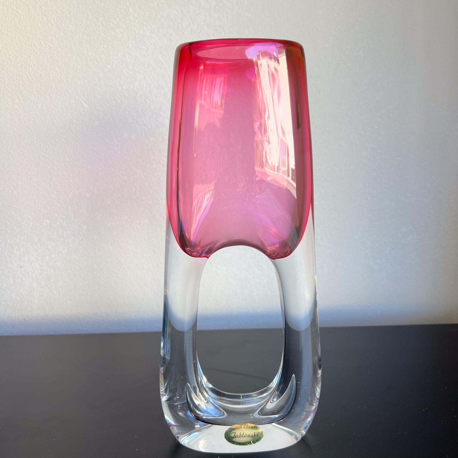 1970s Adam Jablonski Polish Art Glass Pink Crystal Vase 8