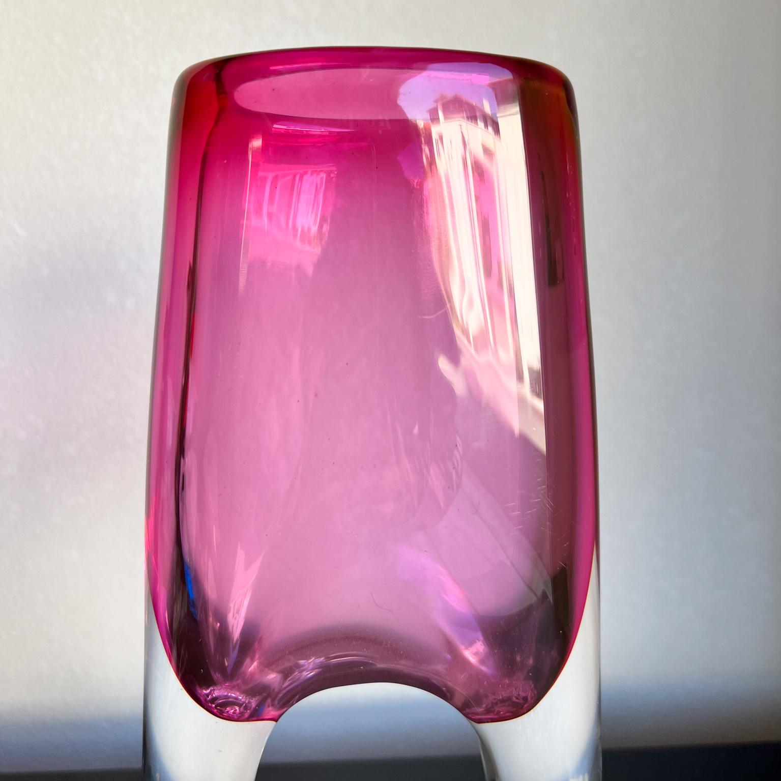 1970s Adam Jablonski Polish Art Glass Pink Crystal Vase 9