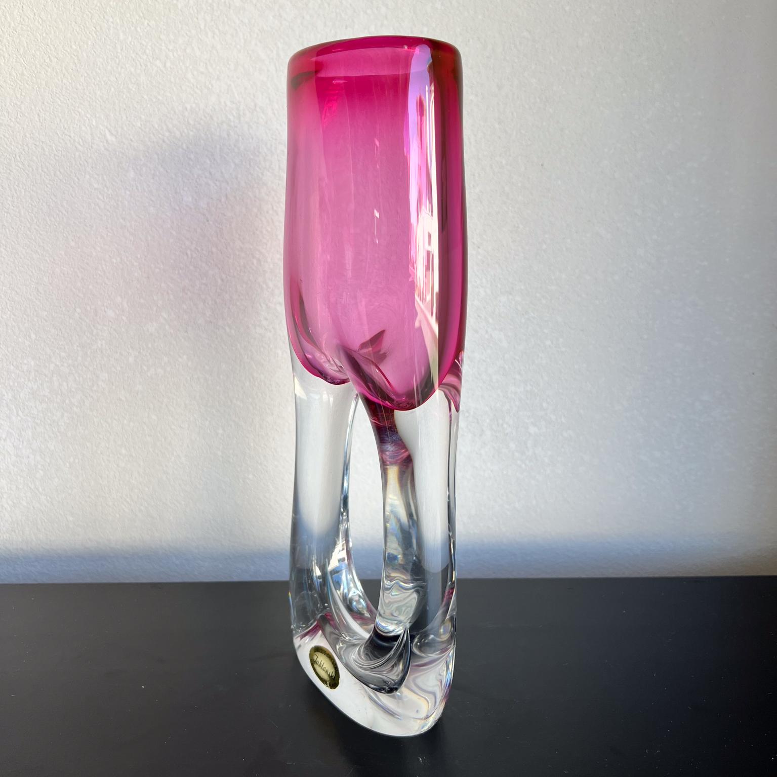 20th Century 1970s Adam Jablonski Polish Art Glass Pink Crystal Vase
