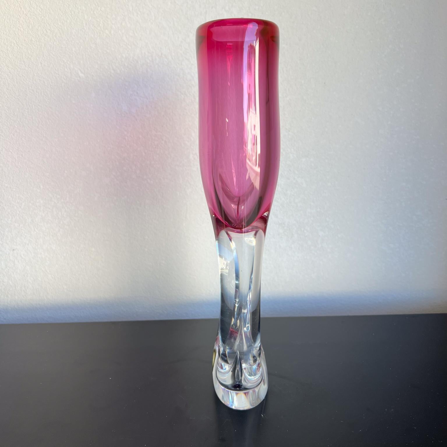 1970s Adam Jablonski Polish Art Glass Pink Crystal Vase 1