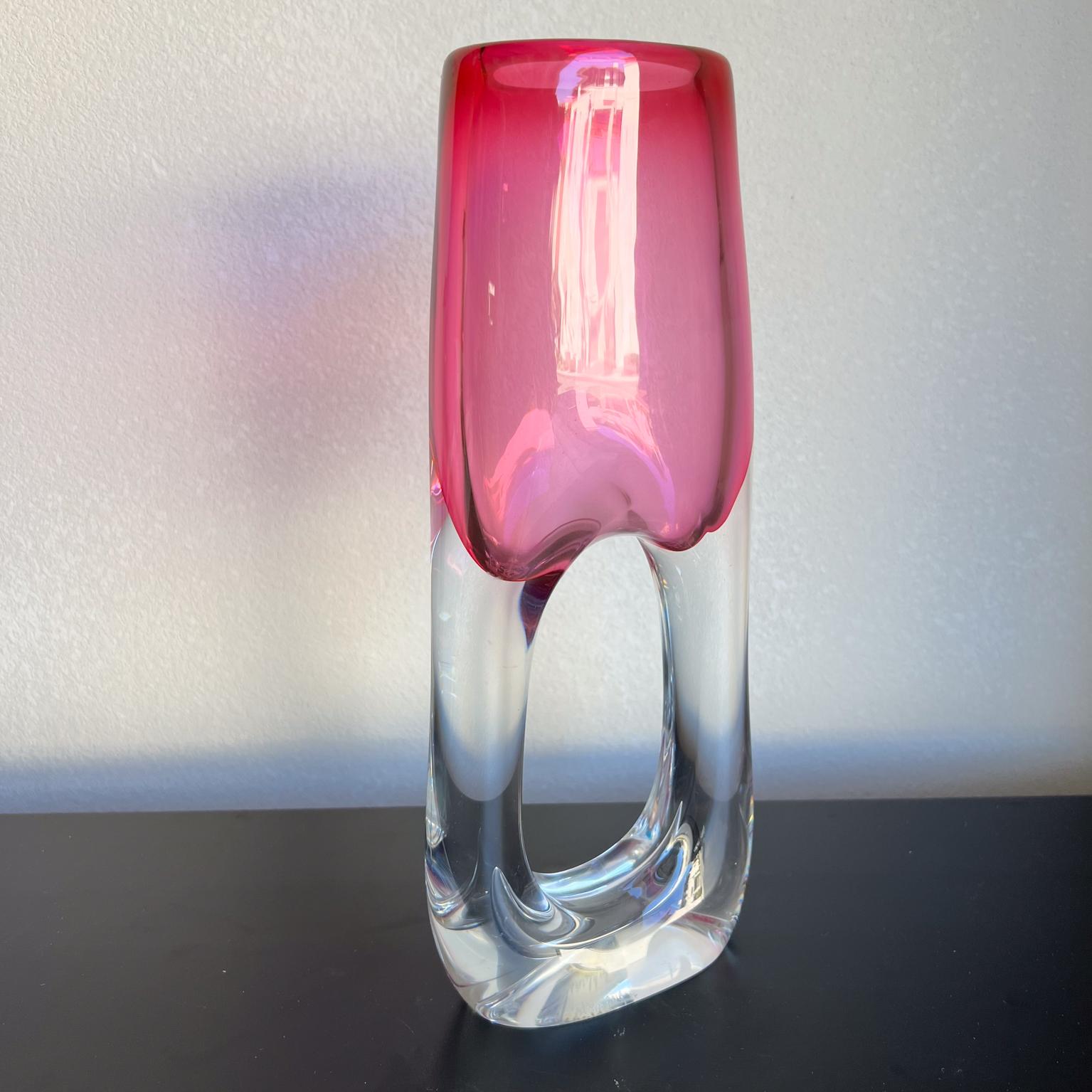 1970s Adam Jablonski Polish Art Glass Pink Crystal Vase 2