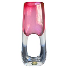 1970s Adam Jablonski Polish Art Glass Pink Crystal Vase