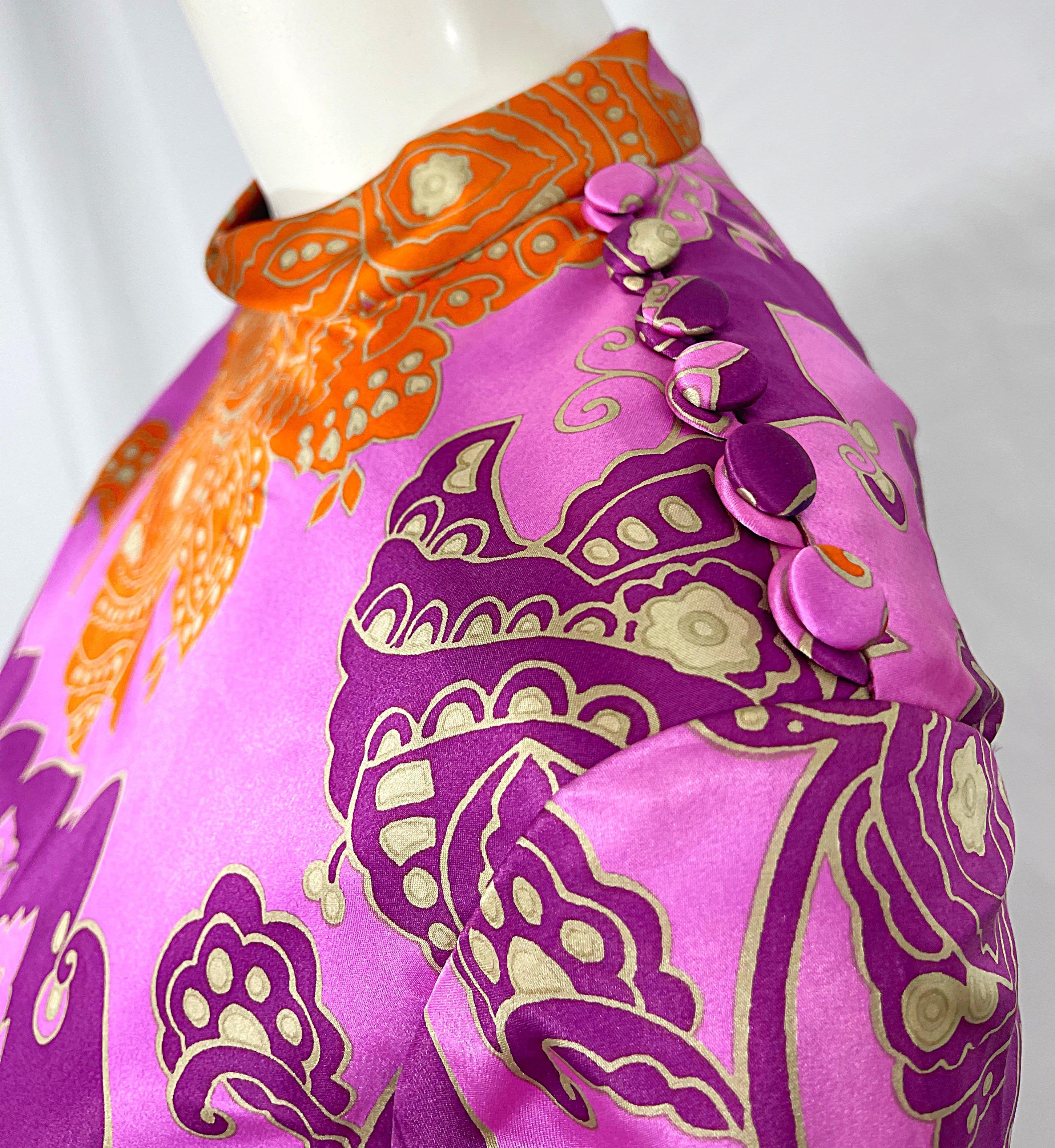1970 Adele Simpson Stampa Paisley Manica Lunga Viola Vintage 70s Maxi Abito Cintura in vendita 2