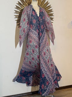 1970s Adini Summer Of Love Maxi Dress in a Fine Cotton Floral Gauze w Metallic